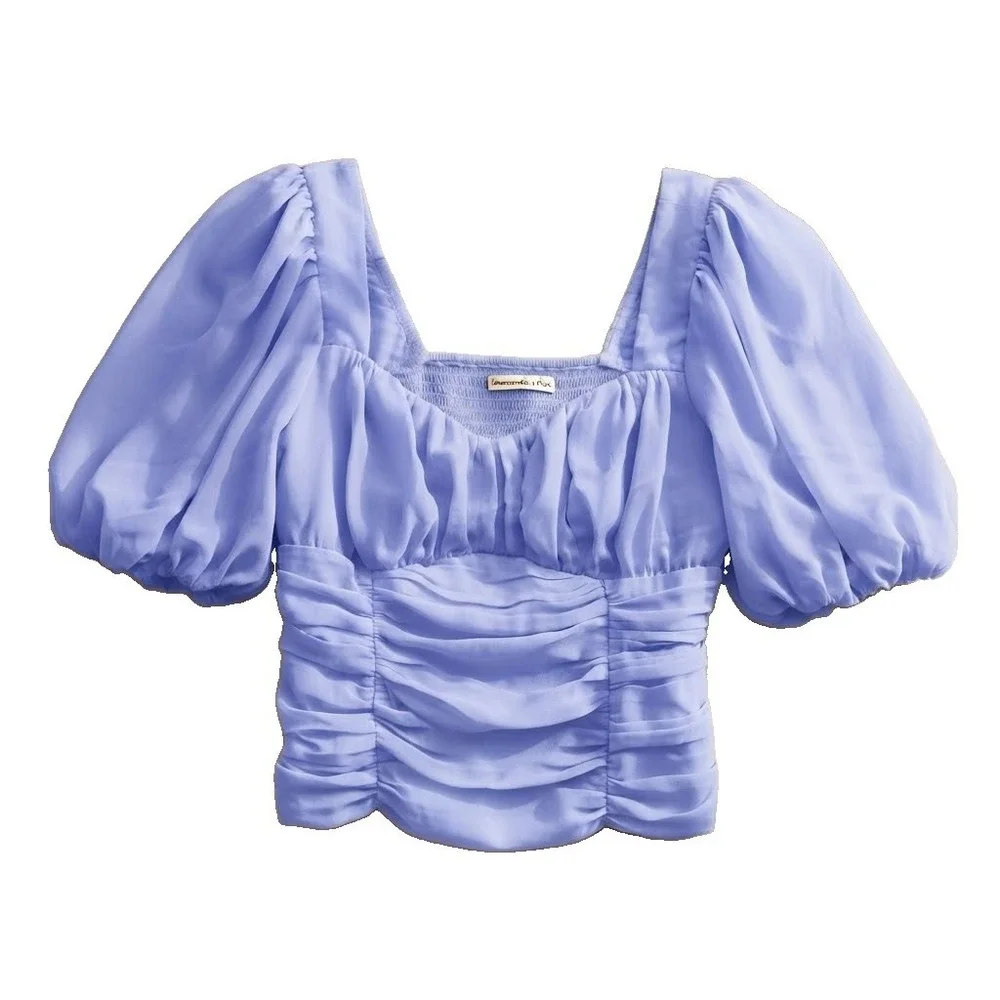 Abercrombie & Fitch Women's M Lavender Ruched Puff Sleeve Crop Top Coquette Y2K